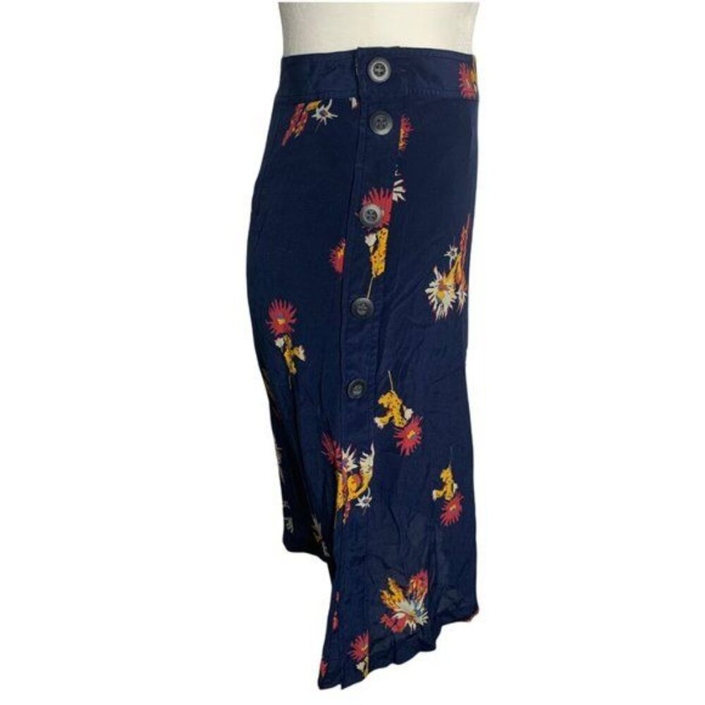 Madewell Silk Side Button Down Skirt S Blue Cactus Flower Lined Midi - Picture 5 of 6